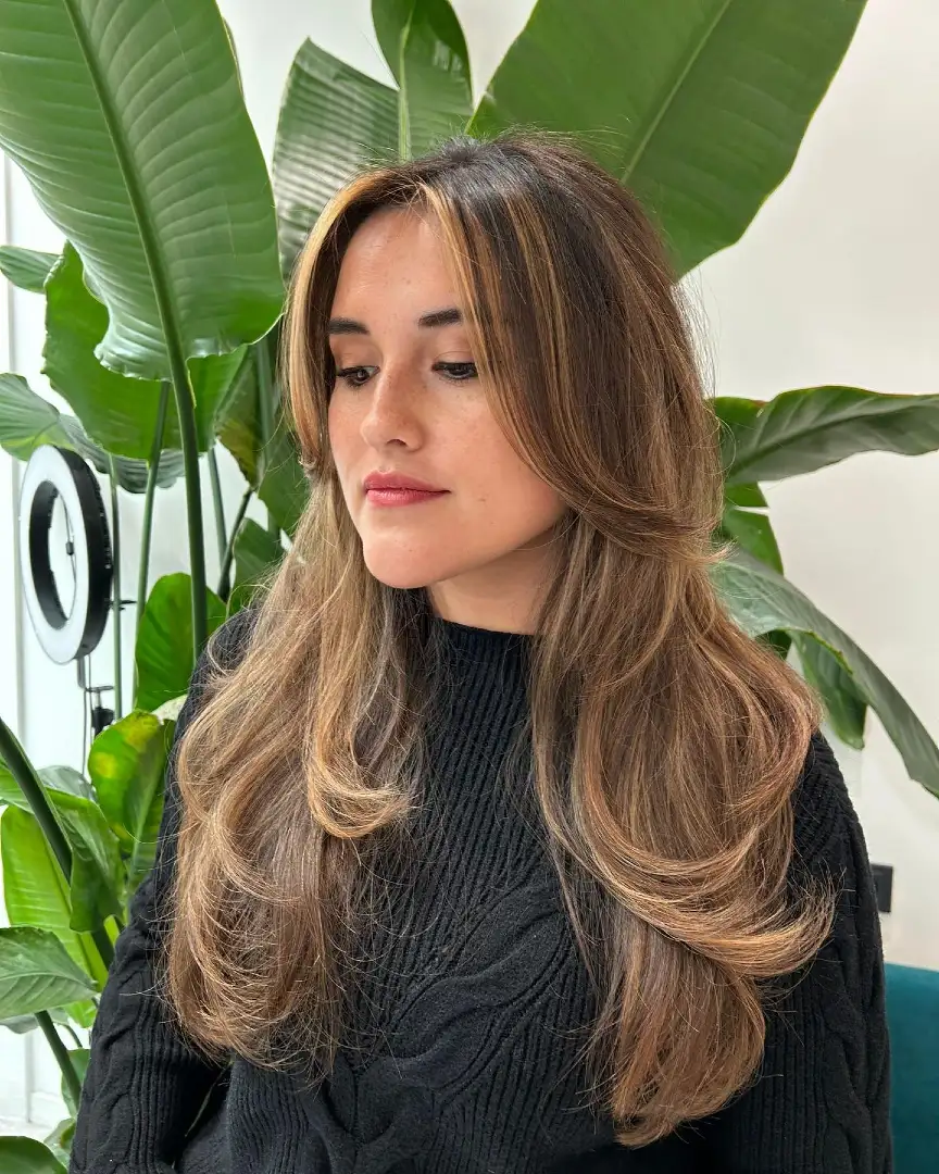 Brunette Balayage Layers with Flicked Ends