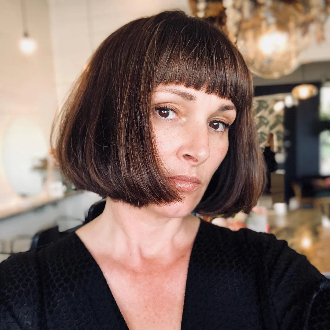 Classic Brunette Bob with Blunt Fringe