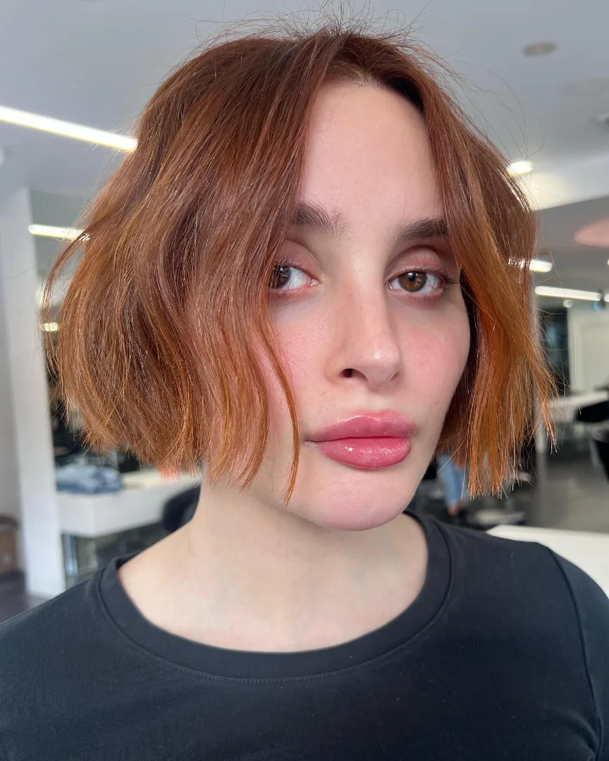 Copper Blunt Bob with Curtain Fringe