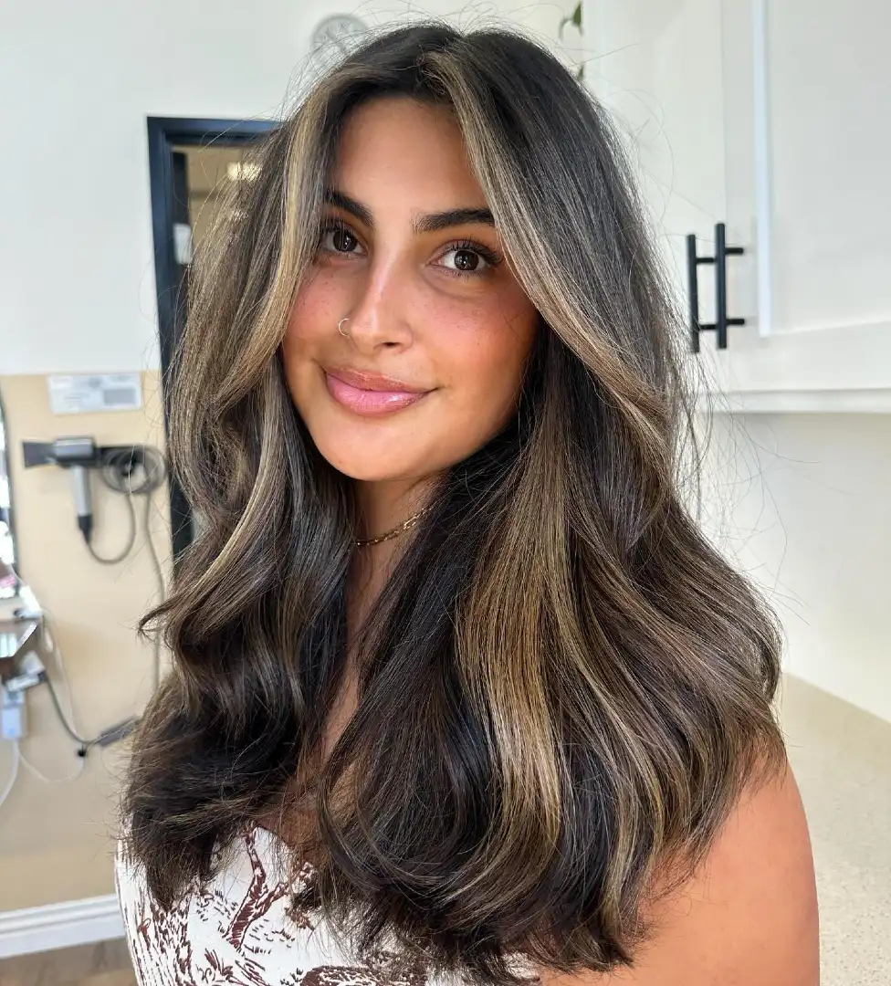 Dark Brown Hair With Blonde Peek-A-Boo Highlights