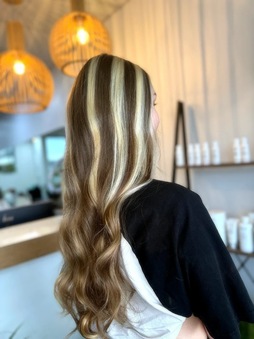 Dark Brown Hair With Bold Blonde Face-Framing Highlights