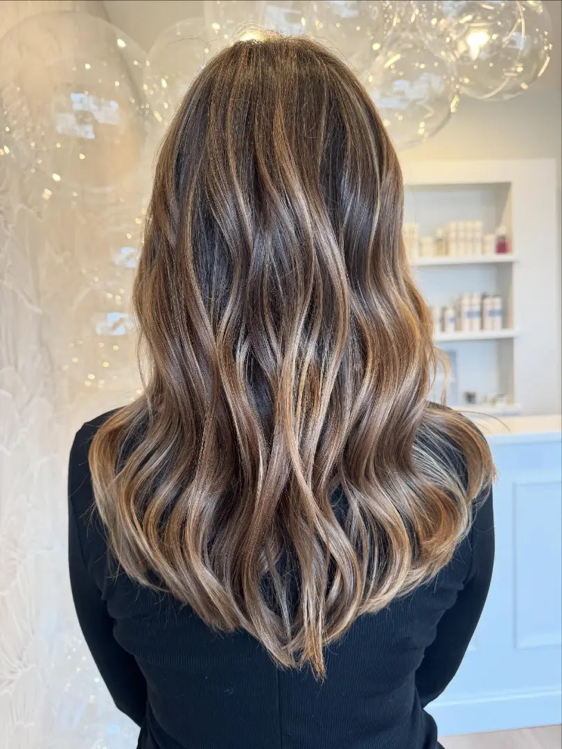 Dark Brown Hair With Caramel Balayage Highlights
