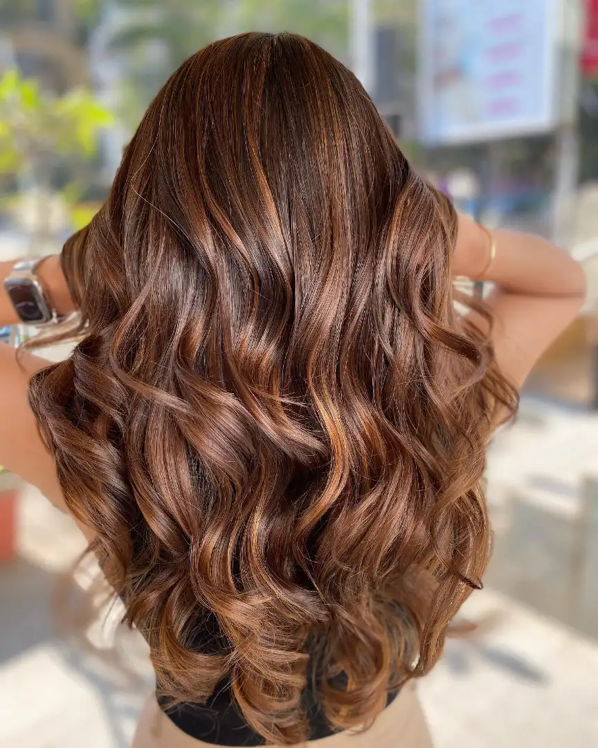 Dark Brown Hair With Cinnamon Spice Highlights
