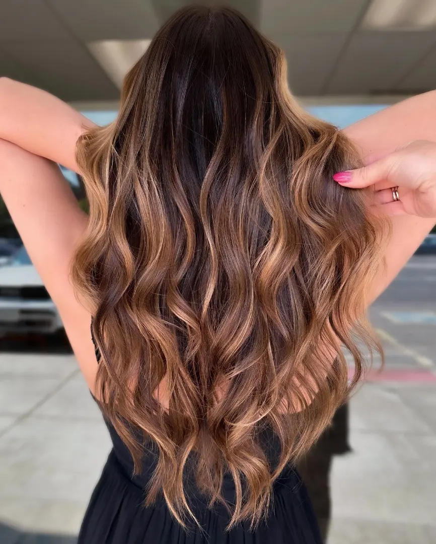 Dark Brown Hair With Warm Toffee Highlights