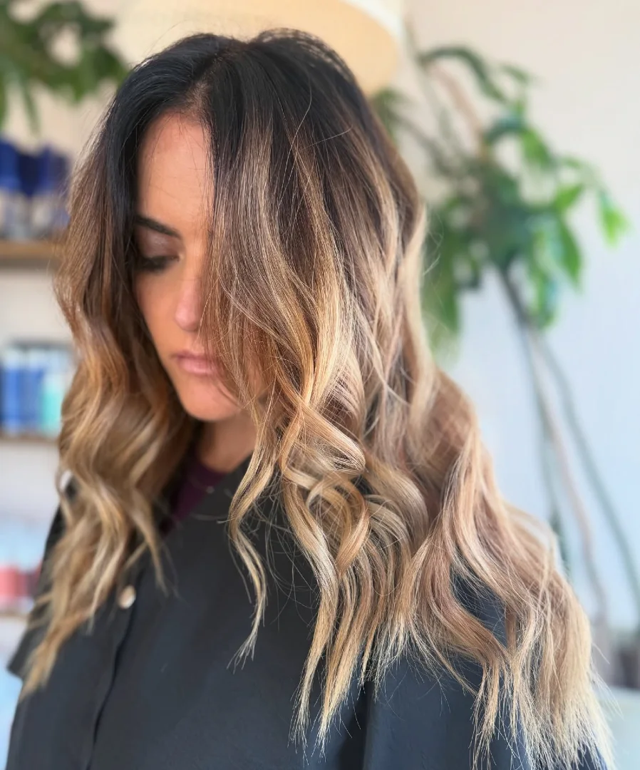Dark Root Blonde Balayage with Beachy Waves