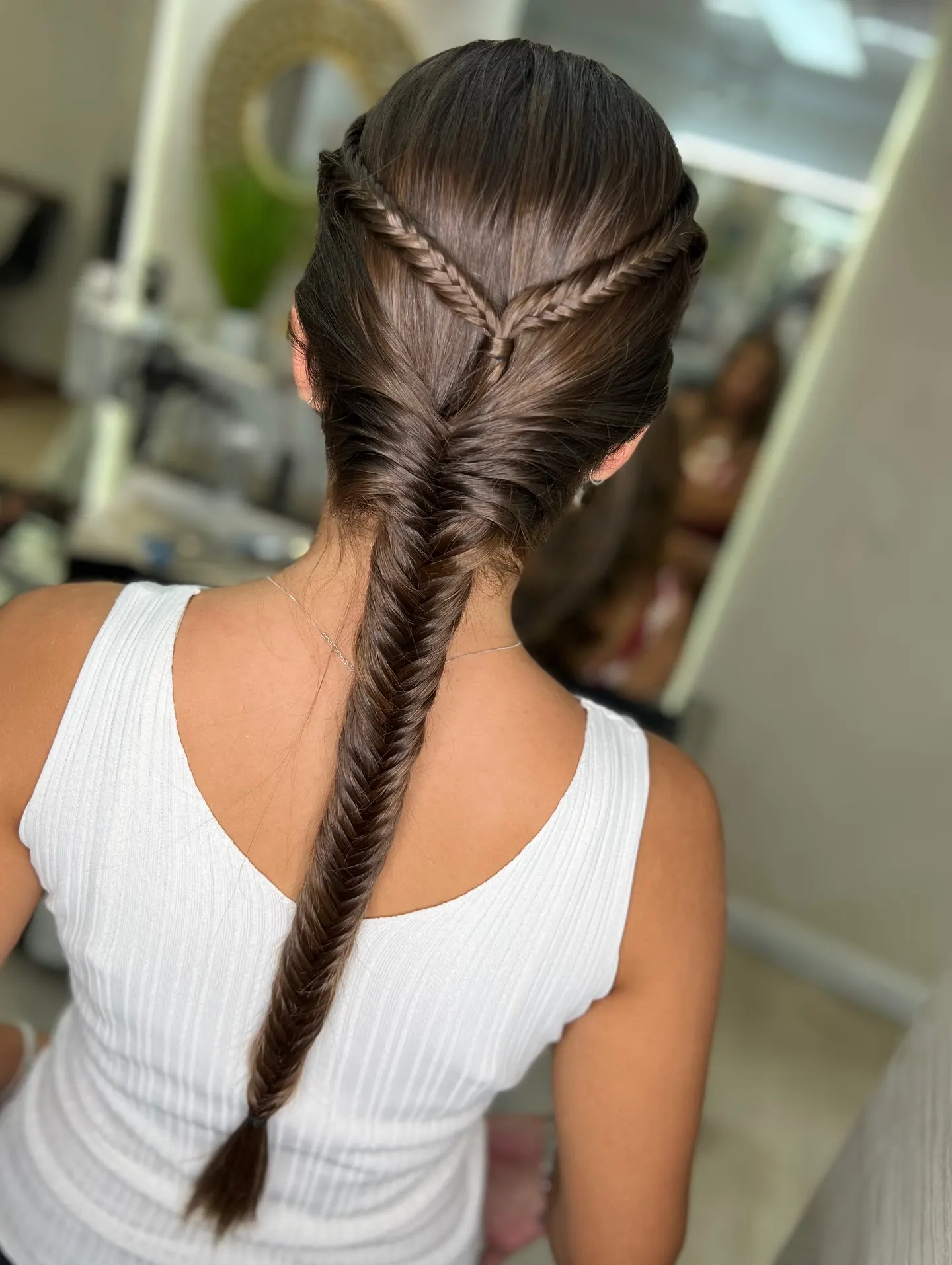 Double Fishtail V-Part into Single Fishtail Braid