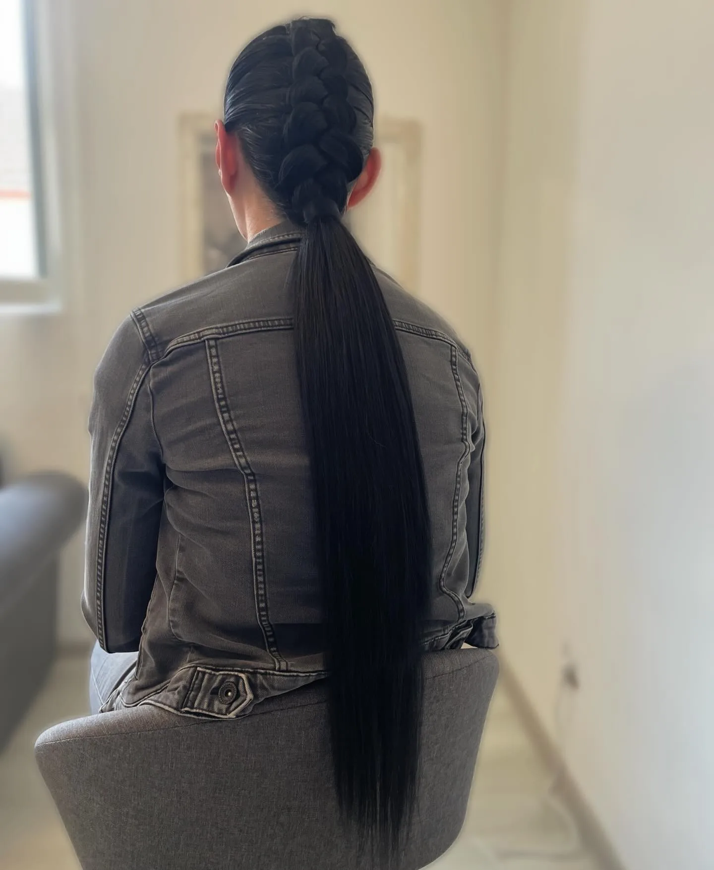 Dutch Braid into Sleek Straight Ponytail