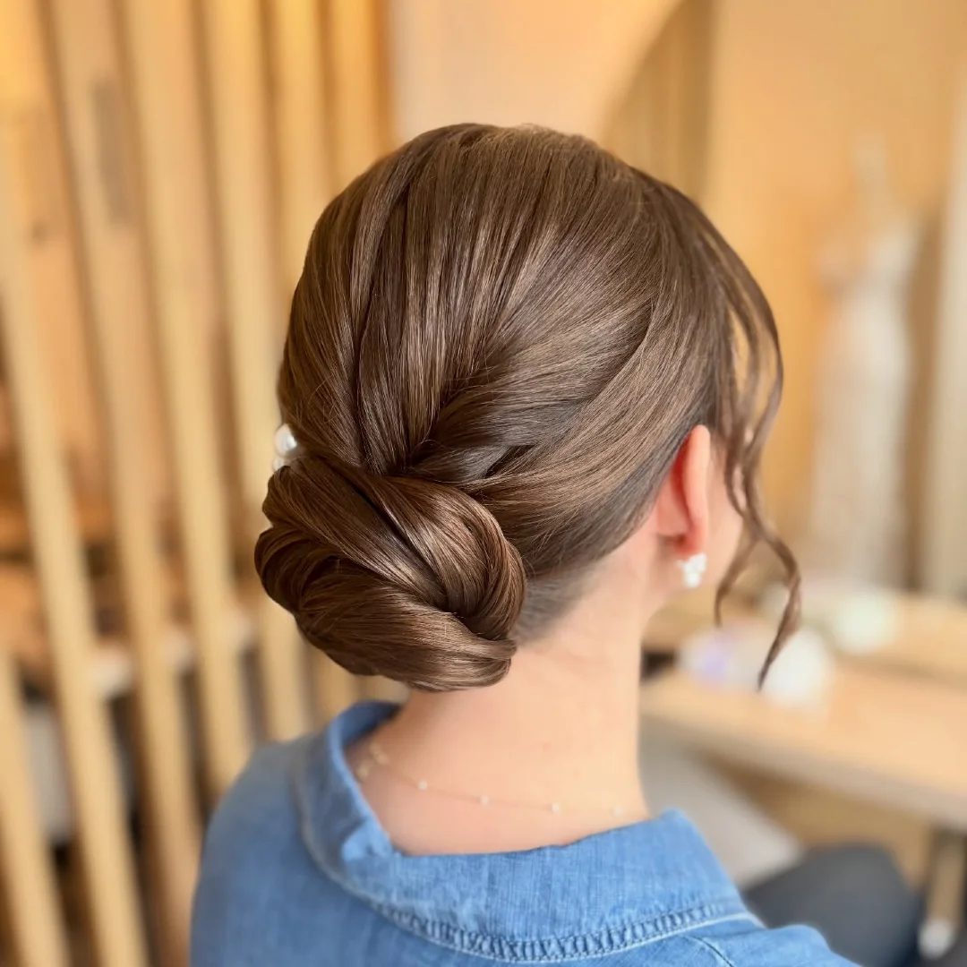 French Twist Low Bun with Pearl Pins