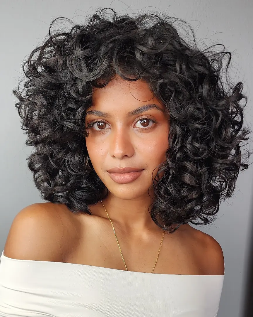Full Curly Bob with Bangs