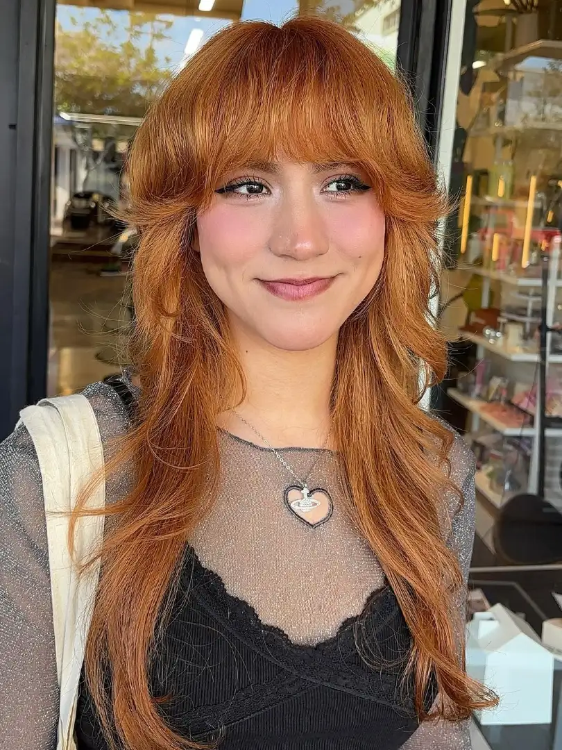 Ginger Orange Long Shag with Full Fringe Bangs