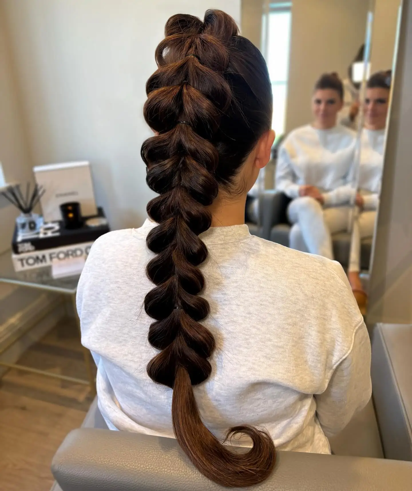 High Bubble Braid Ponytail with Curled Tip