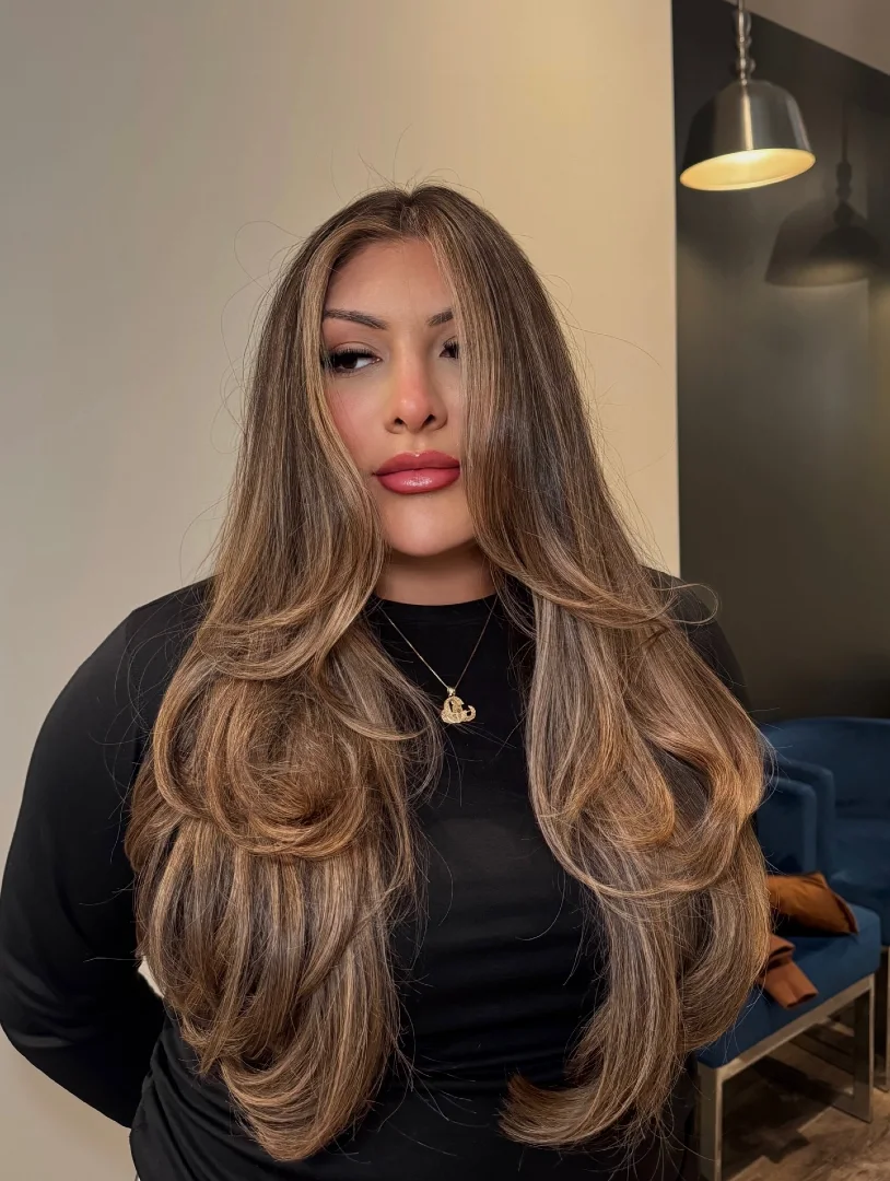 Light Brown Highlighted Layers with Voluminous Blowout