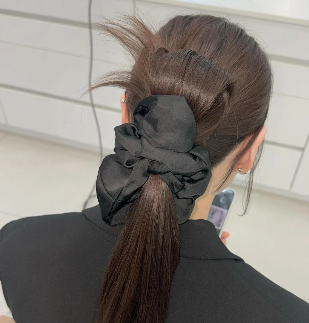 Low Ponytail with Oversized Black Scrunchie