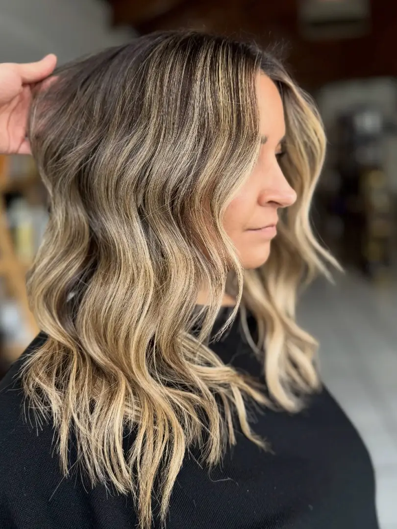 Medium Length Brunette Balayage with Sandy Blonde Ends