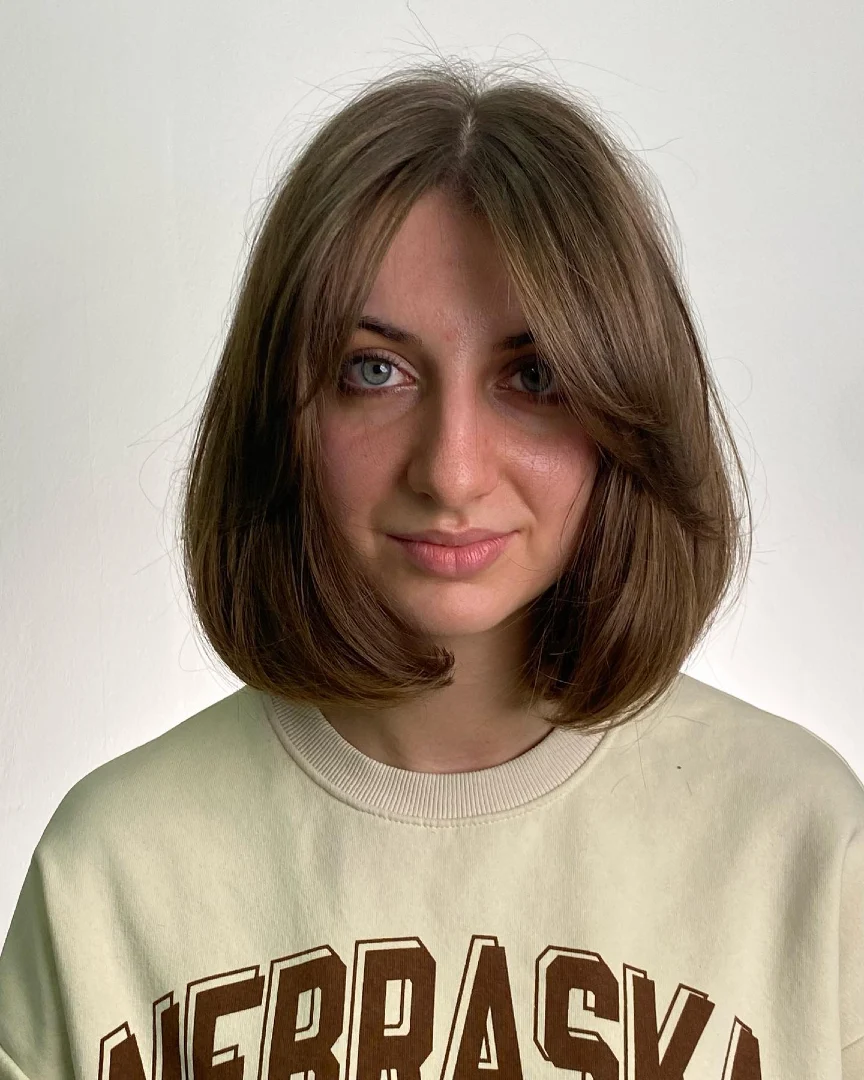 Middle Part Brunette Bob with Wispy Bangs