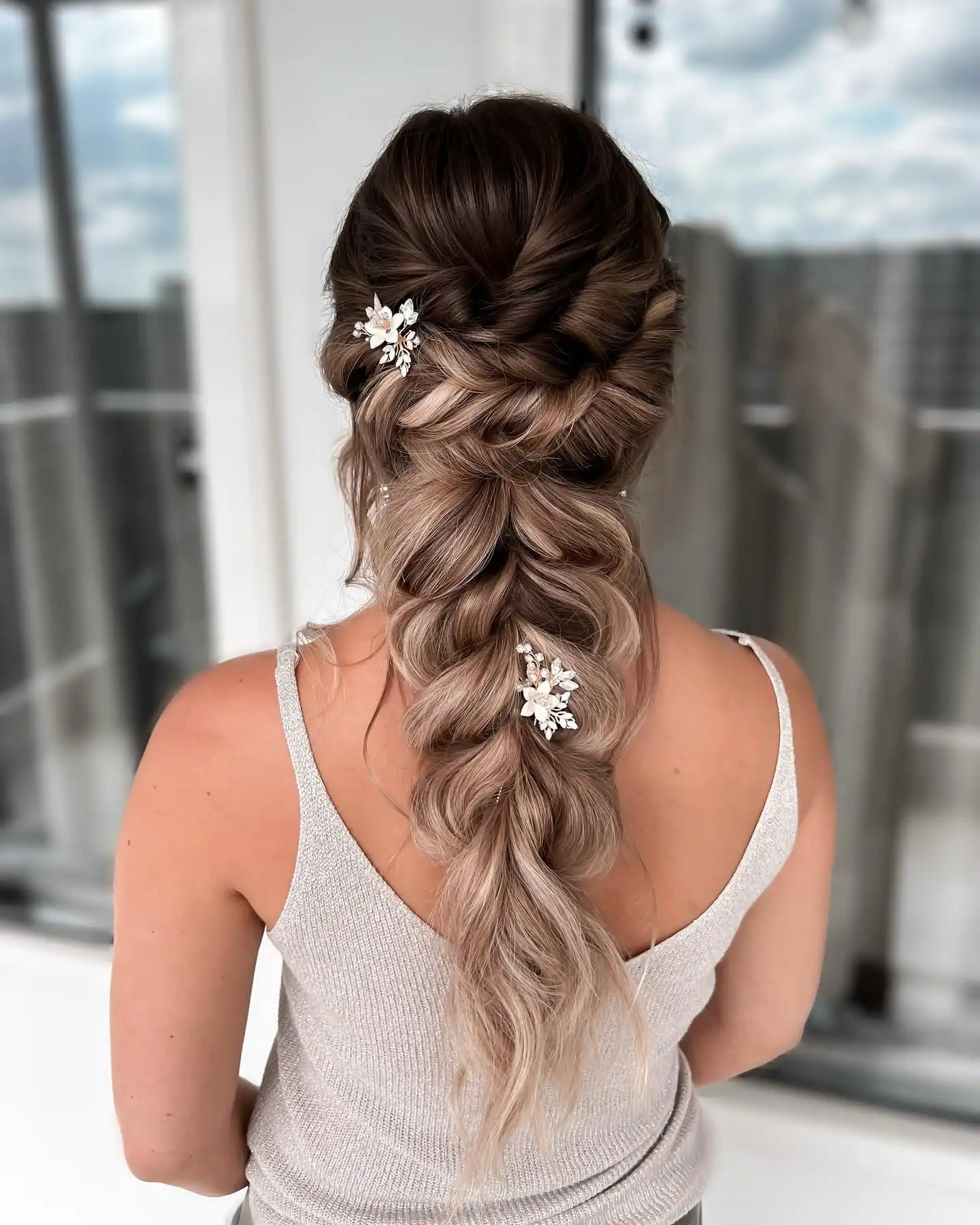 Romantic Bubble Braid with Floral Pins