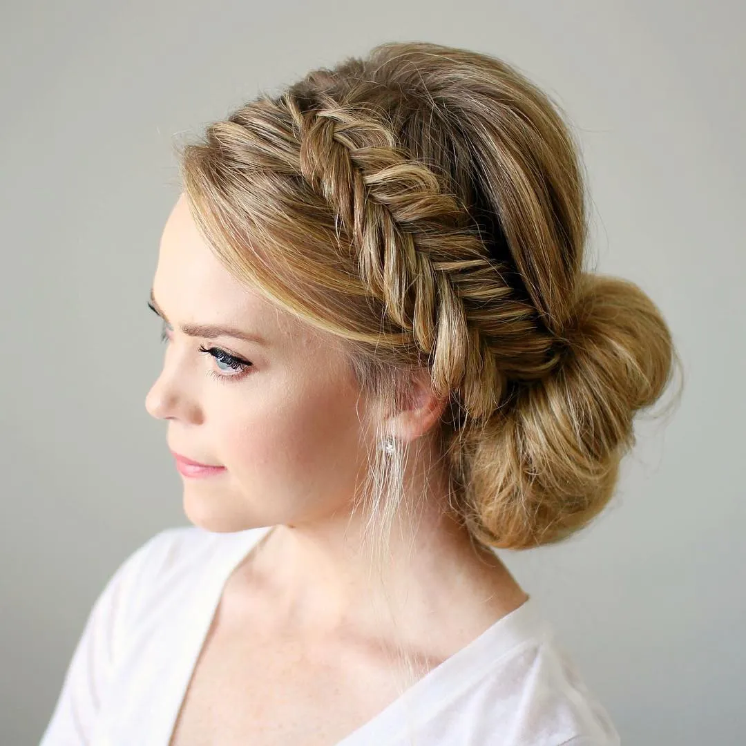 Side Fishtail Braid into Low Bun