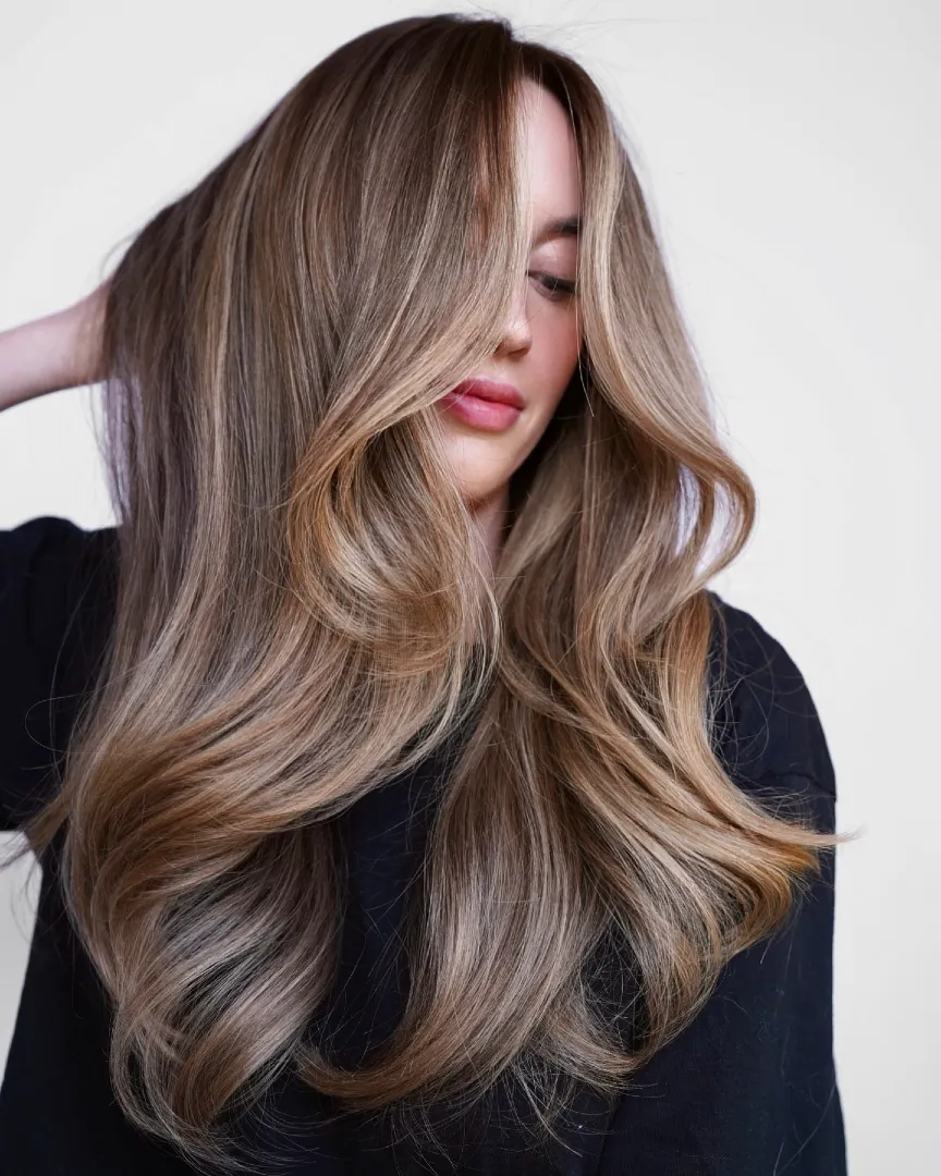 Silky Bronde Balayage on Long Straight Layered Hair