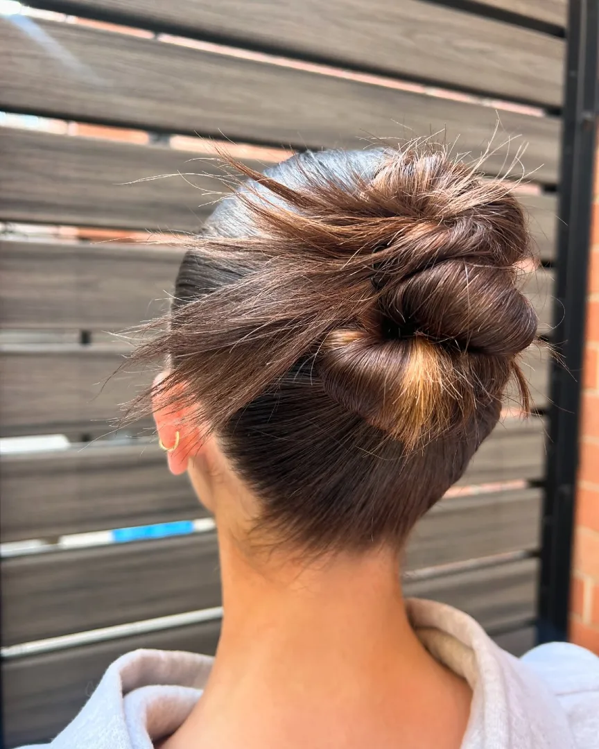Textured High Bun with Wispy Ends