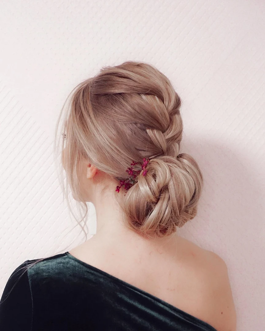 Twisted Braid Low Bun with Dried Flowers