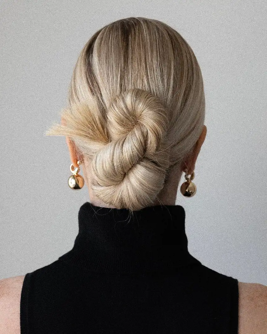 Twisted Rope Bun with Gold Drop Earrings