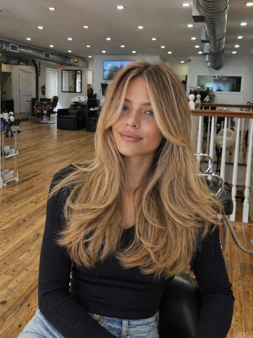 Warm Golden Blonde Balayage with Voluminous Layers
